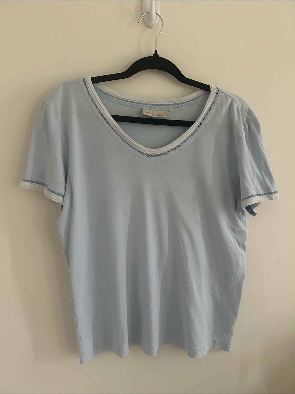 VINTAGE/ Y2K / Cottagecore / Light Blue V-Neck Short Sleeve Women's Top